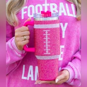 Pink Rhinestone Football Tumblers